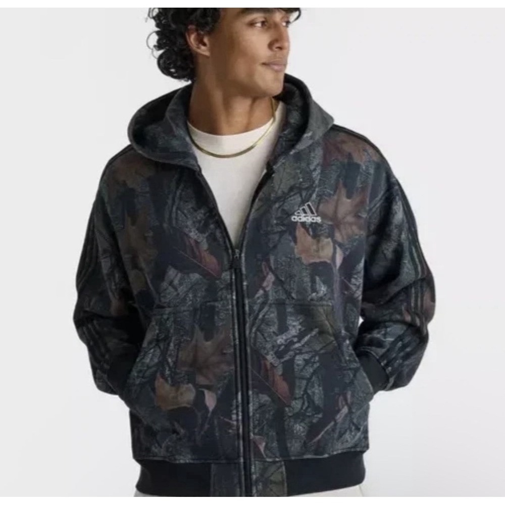 NWT Adidas Camo FZ Track Top 3 Stripe Full Zip Hoodie JY2775